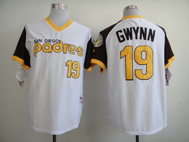 Men San Diego Padres #19 Gwynn White Throwback 1978 MLB Jerseys->san diego padres->MLB Jersey